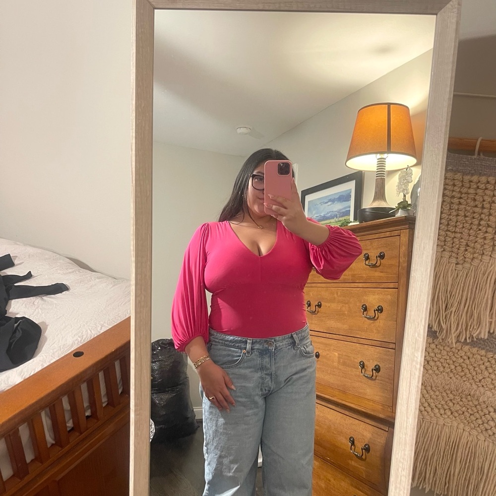 Women's Pink V-Neck Bodysuit